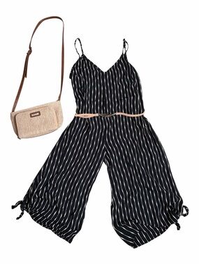 Billabong Striped Wide Leg Jumpsuit Tie Hem Boho Beach M